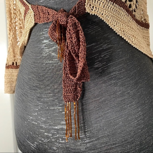 Crocheted cardigan with beaded belt accent - Picture 5 of 7